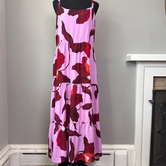 Sanctuary Maxi Dress 3X Pink Floral Open Back Tie Adjustable Straps Boho Wedding - Picture 14 of 14